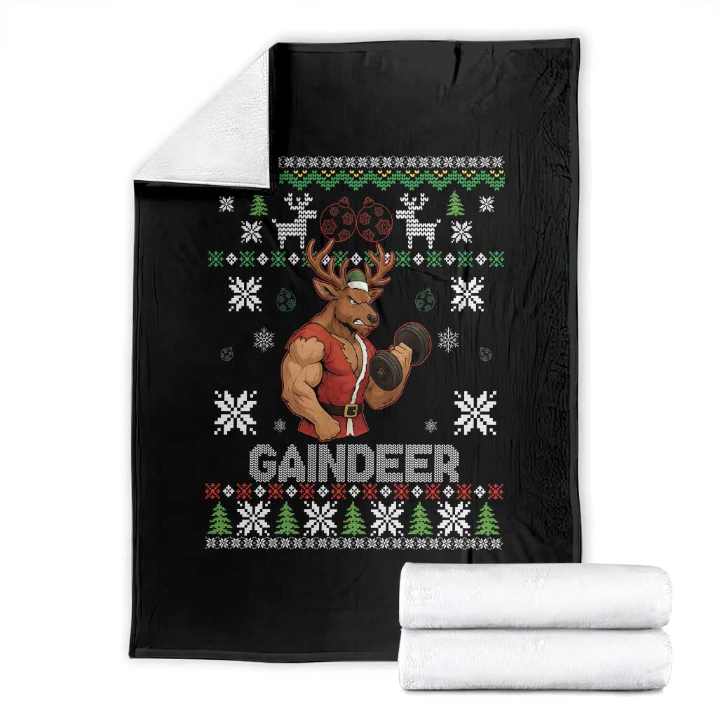 Funny Christmas Workout Gaindeer Throw Blanket Muscular Reindeer Holiday Gym Humor Wordplay TS02 Black Print Your Wear