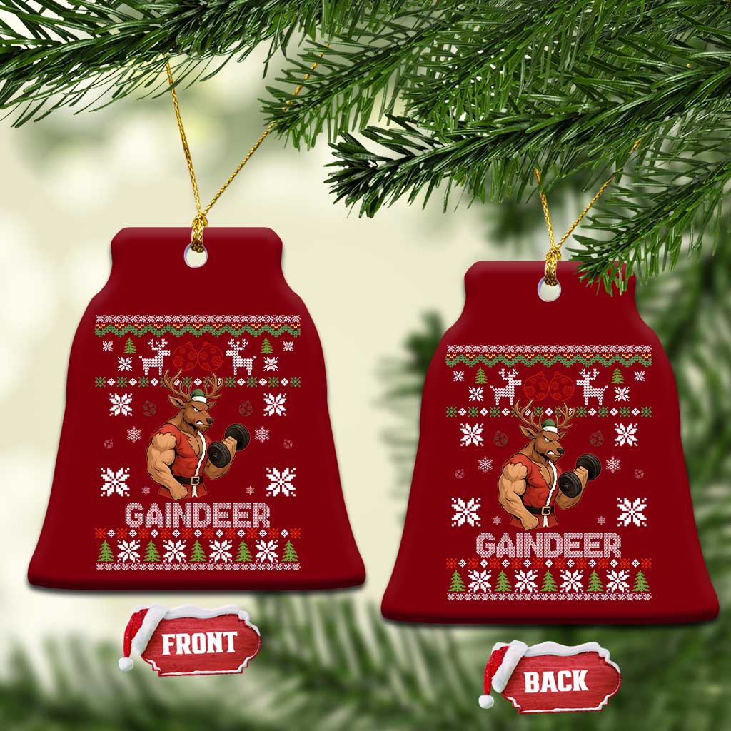Funny Christmas Workout Gaindeer Ceramic Ornament Muscular Reindeer Holiday Gym Humor Wordplay TS02 Print Your Wear