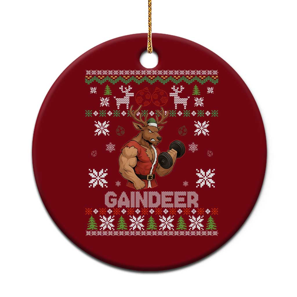 Funny Christmas Workout Gaindeer Ceramic Ornament Muscular Reindeer Holiday Gym Humor Wordplay TS02 1pc Red Print Your Wear