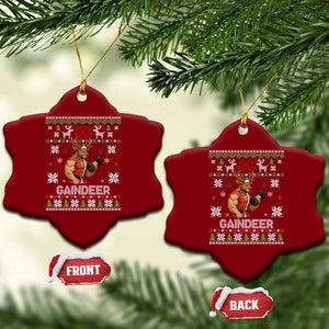 Funny Christmas Workout Gaindeer Ceramic Ornament Muscular Reindeer Holiday Gym Humor Wordplay TS02 Print Your Wear