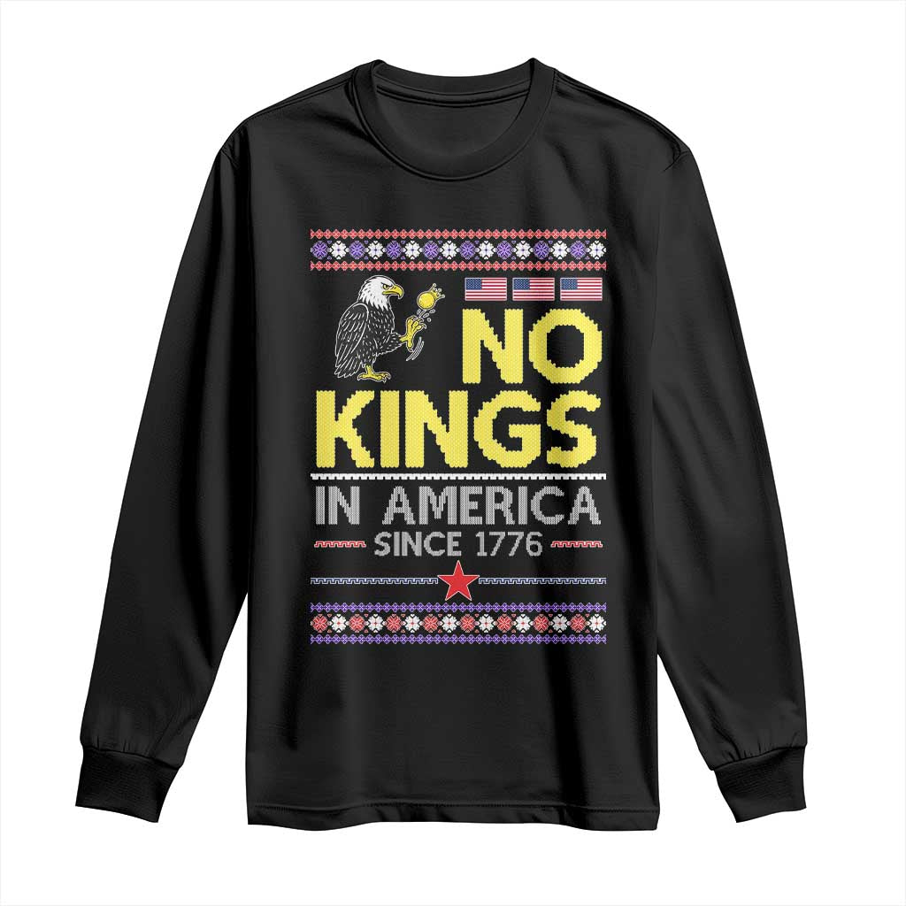 Funny Patriotic Christmas No Kings in America Long Sleeve Shirt Since 1776 Bald Eagle Ugly Sweater TS02 Black Print Your Wear