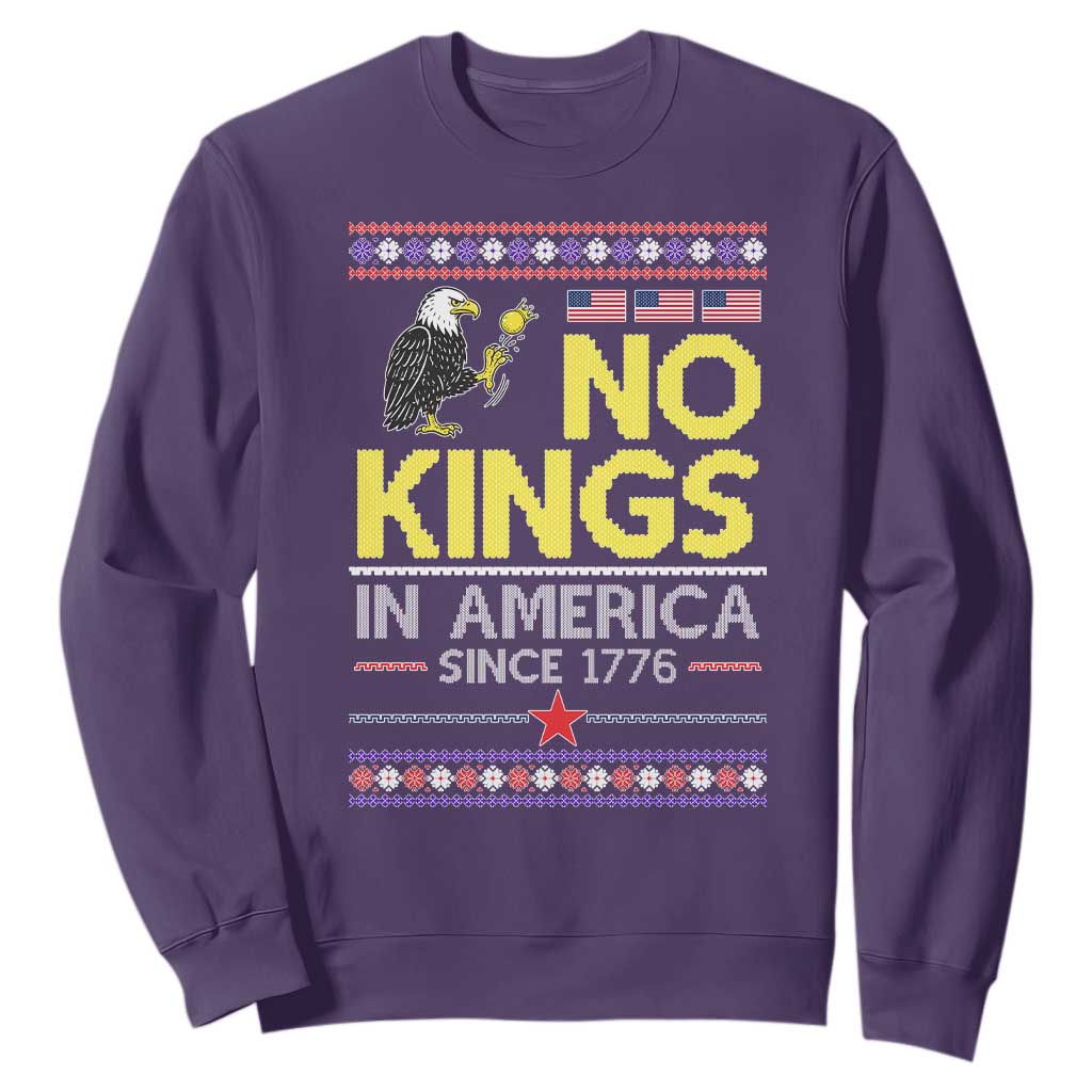 Funny Patriotic Christmas No Kings in America Sweatshirt Since 1776 Bald Eagle Ugly Sweater TS02 Purple Print Your Wear