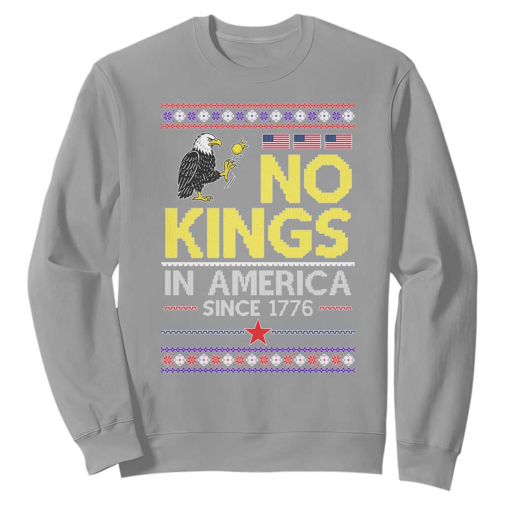 Funny Patriotic Christmas No Kings in America Sweatshirt Since 1776 Bald Eagle Ugly Sweater TS02 Sport Gray Print Your Wear
