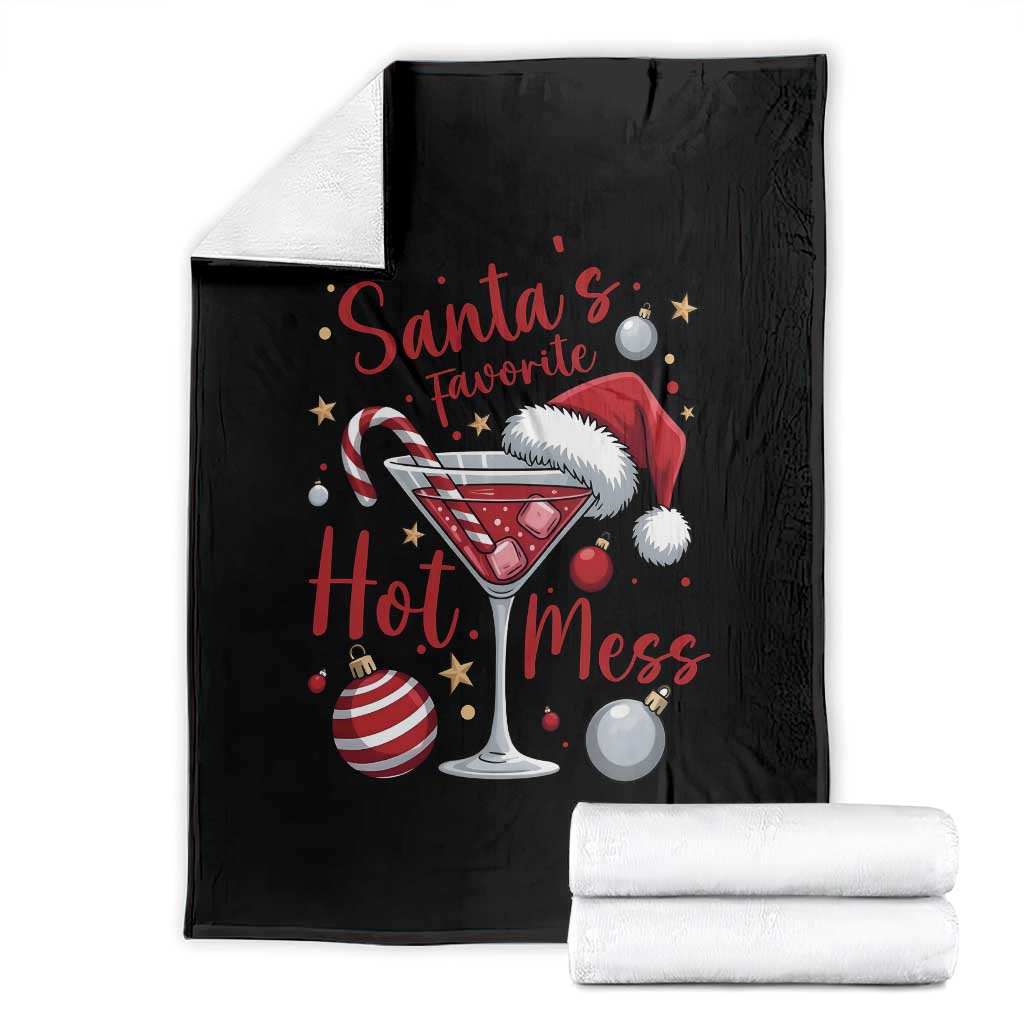 Funny Santa Favorite Hot Mess Throw Blanket Christmas Drinking Cocktail Lover TS02 Black Print Your Wear