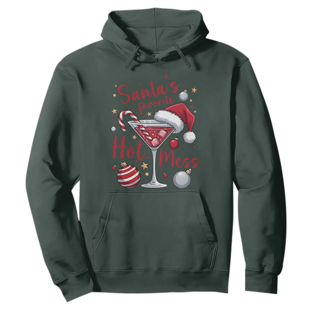 Funny Santa Favorite Hot Mess Hoodie Christmas Drinking Cocktail Lover TS02 Dark Forest Green Print Your Wear