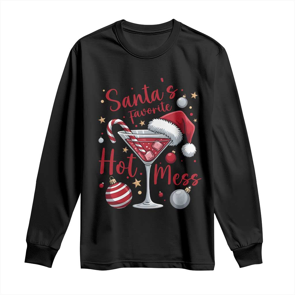 Funny Santa Favorite Hot Mess Long Sleeve Shirt Christmas Drinking Cocktail Lover TS02 Black Print Your Wear