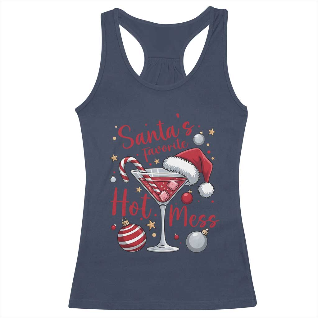 Funny Santa Favorite Hot Mess Racerback Tank Top Christmas Drinking Cocktail Lover TS02 Navy Print Your Wear