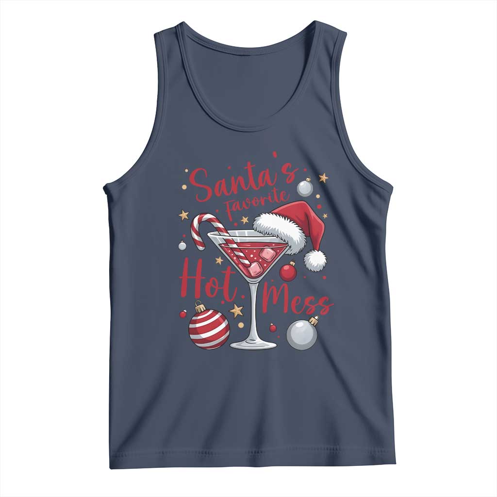 Funny Santa Favorite Hot Mess Tank Top Christmas Drinking Cocktail Lover TS02 Navy Print Your Wear