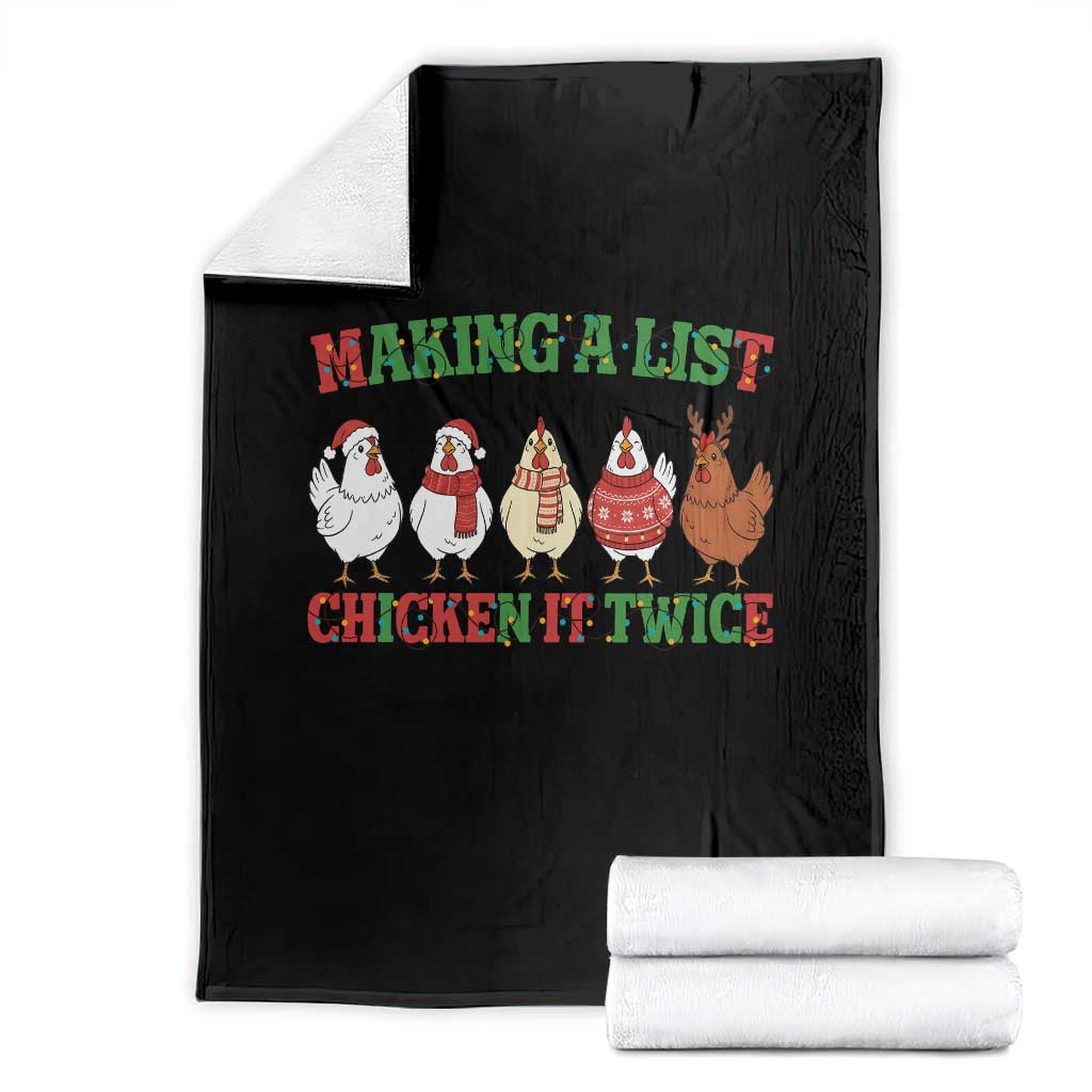 Funny Chicken Christmas Pun Throw Blanket Making a List Chicken It Twice Cute Holiday Farm Animal TS02 Black Print Your Wear