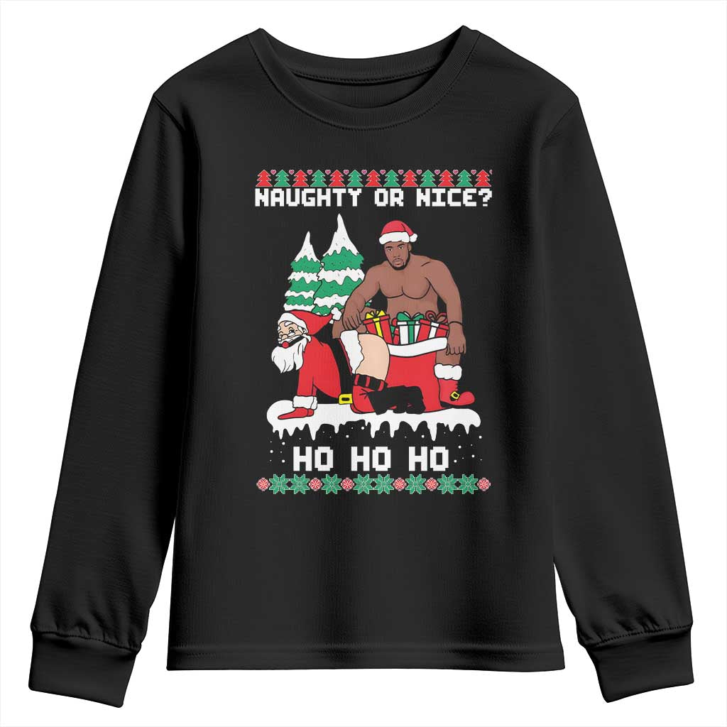 Funny Santa and Diddy Christmas Youth Sweatshirt Naughty or Nice Ho Ho Ho Adult Humor Holiday TS02 Black Print Your Wear