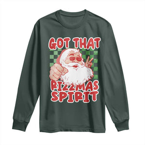 Funny Santa Rizz Christmas Long Sleeve Shirt Got That Rizzmas Spirit Retro Groovy TS02 Dark Forest Green Print Your Wear