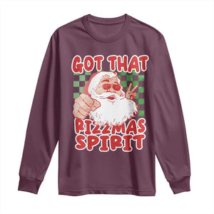 Funny Santa Rizz Christmas Long Sleeve Shirt Got That Rizzmas Spirit Retro Groovy TS02 Maroon Print Your Wear