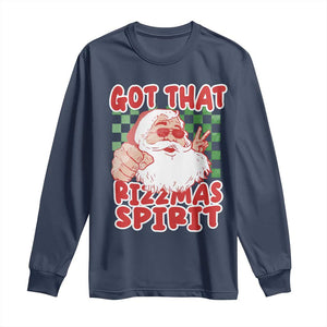 Funny Santa Rizz Christmas Long Sleeve Shirt Got That Rizzmas Spirit Retro Groovy TS02 Navy Print Your Wear