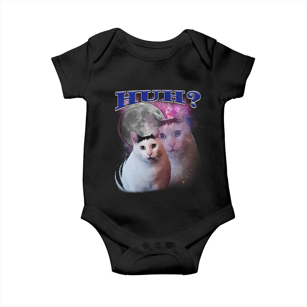 Funny Cat Emotion Meme Baby Onesie Huh Silly Sarcasm TS02 Black Print Your Wear