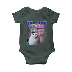 Funny Cat Emotion Meme Baby Onesie Huh Silly Sarcasm TS02 Dark Forest Green Print Your Wear