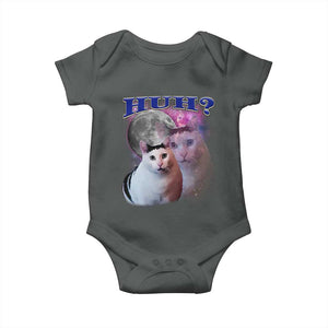 Funny Cat Emotion Meme Baby Onesie Huh Silly Sarcasm TS02 Dark Heather Print Your Wear