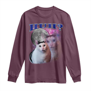 Funny Cat Emotion Meme Long Sleeve Shirt Huh Silly Sarcasm TS02 Maroon Print Your Wear