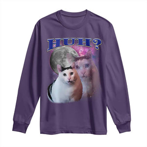 Funny Cat Emotion Meme Long Sleeve Shirt Huh Silly Sarcasm TS02 Purple Print Your Wear