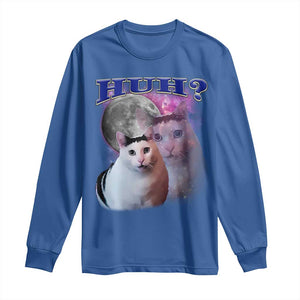 Funny Cat Emotion Meme Long Sleeve Shirt Huh Silly Sarcasm TS02 Royal Blue Print Your Wear