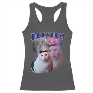 Funny Cat Emotion Meme Racerback Tank Top Huh Silly Sarcasm TS02 Dark Heather Print Your Wear