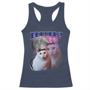 Funny Cat Emotion Meme Racerback Tank Top Huh Silly Sarcasm TS02 Navy Print Your Wear