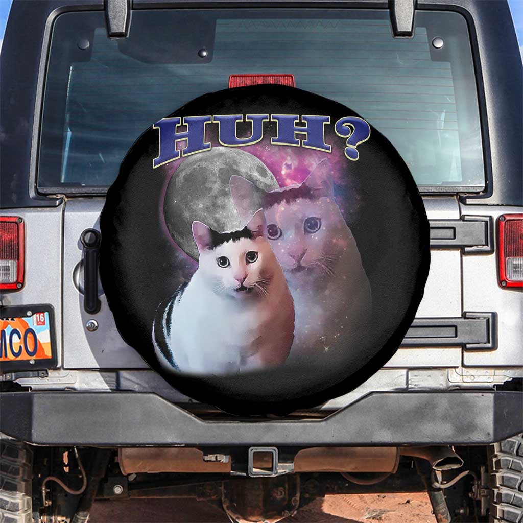 Funny Cat Emotion Meme Spare Tire Cover Huh Silly Sarcasm TS02 No hole Black Print Your Wear