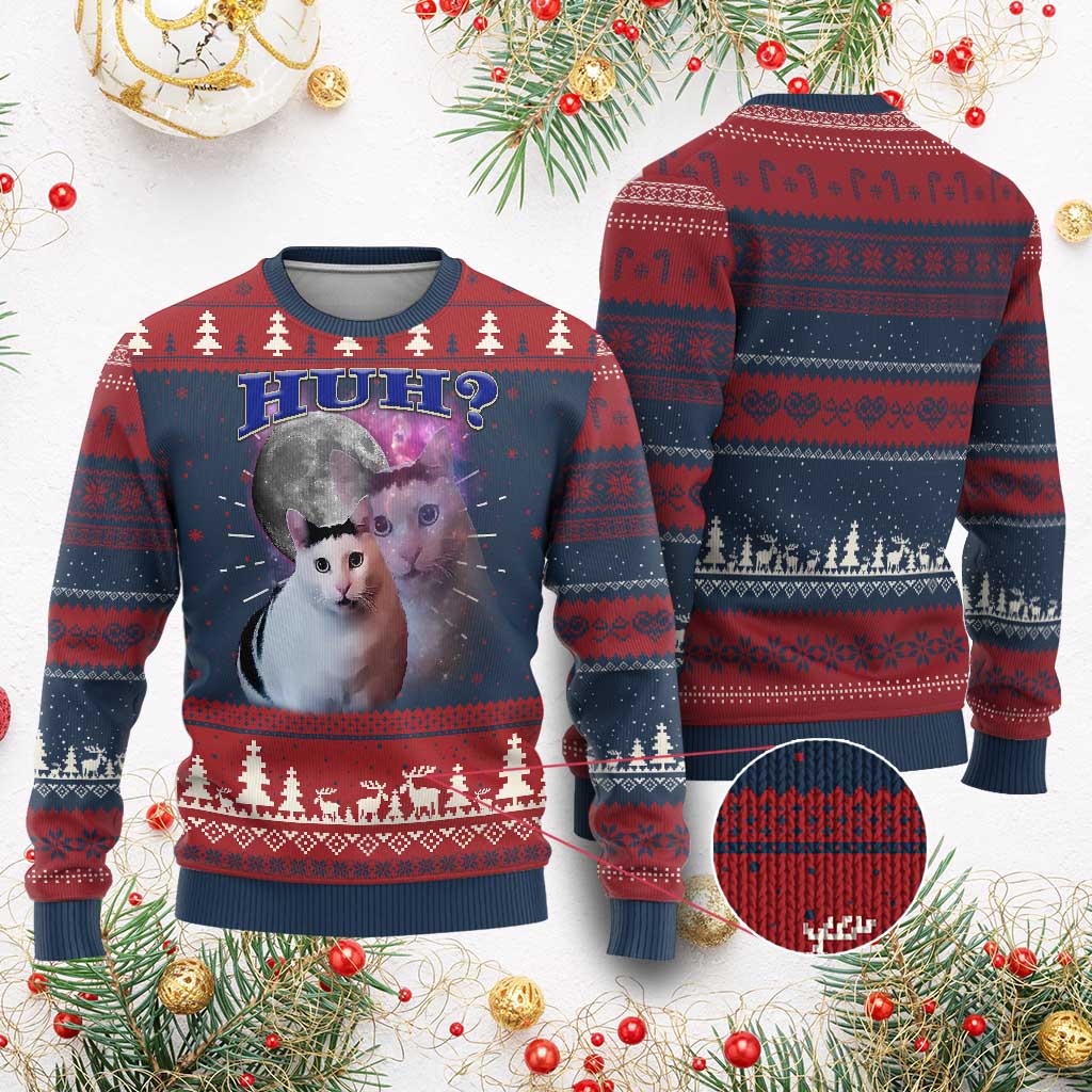 Funny Cat Emotion Meme Ugly Christmas Sweater Huh Silly Sarcasm TS02 Burgundy Print Your Wear