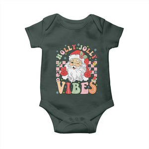 Retro Santa Christmas Baby Onesie Groovy Cute Santa Claus Christmas Vibes Xmas TS02 Dark Forest Green Print Your Wear