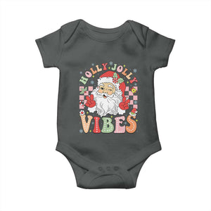 Retro Santa Christmas Baby Onesie Groovy Cute Santa Claus Christmas Vibes Xmas TS02 Dark Heather Print Your Wear