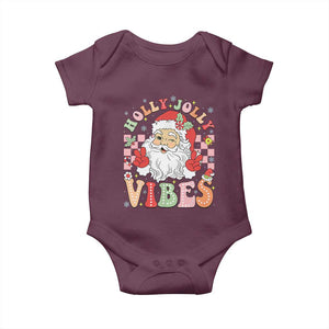 Retro Santa Christmas Baby Onesie Groovy Cute Santa Claus Christmas Vibes Xmas TS02 Maroon Print Your Wear