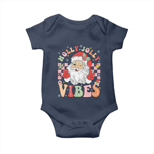 Retro Santa Christmas Baby Onesie Groovy Cute Santa Claus Christmas Vibes Xmas TS02 Navy Print Your Wear