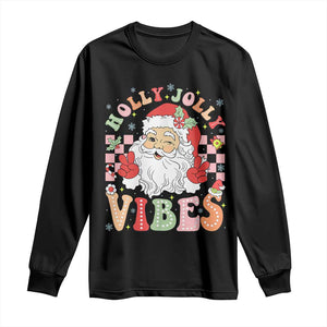 Retro Santa Christmas Long Sleeve Shirt Groovy Cute Santa Claus Christmas Vibes Xmas TS02 Black Print Your Wear