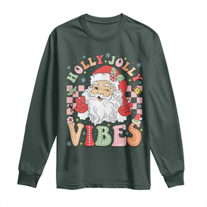 Retro Santa Christmas Long Sleeve Shirt Groovy Cute Santa Claus Christmas Vibes Xmas TS02 Dark Forest Green Print Your Wear