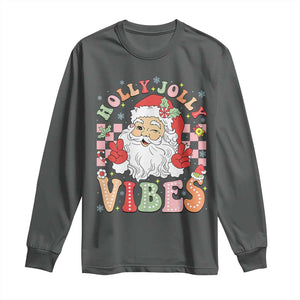 Retro Santa Christmas Long Sleeve Shirt Groovy Cute Santa Claus Christmas Vibes Xmas TS02 Dark Heather Print Your Wear