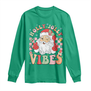 Retro Santa Christmas Long Sleeve Shirt Groovy Cute Santa Claus Christmas Vibes Xmas TS02 Irish Green Print Your Wear