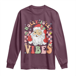 Retro Santa Christmas Long Sleeve Shirt Groovy Cute Santa Claus Christmas Vibes Xmas TS02 Maroon Print Your Wear