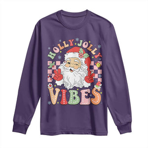 Retro Santa Christmas Long Sleeve Shirt Groovy Cute Santa Claus Christmas Vibes Xmas TS02 Purple Print Your Wear