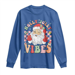 Retro Santa Christmas Long Sleeve Shirt Groovy Cute Santa Claus Christmas Vibes Xmas TS02 Royal Blue Print Your Wear