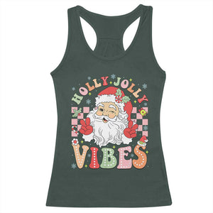 Retro Santa Christmas Racerback Tank Top Groovy Cute Santa Claus Christmas Vibes Xmas TS02 Dark Forest Green Print Your Wear