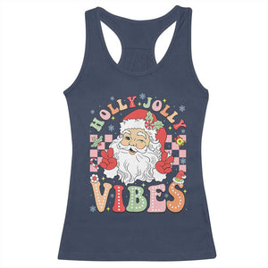 Retro Santa Christmas Racerback Tank Top Groovy Cute Santa Claus Christmas Vibes Xmas TS02 Navy Print Your Wear