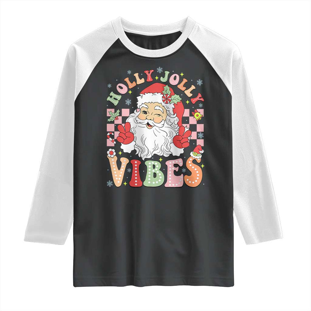 Retro Santa Christmas Raglan Shirt Groovy Cute Santa Claus Christmas Vibes Xmas TS02 Black White Print Your Wear