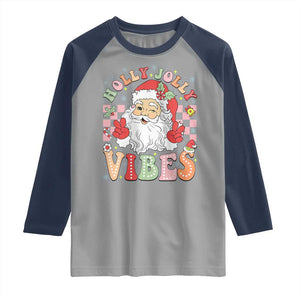 Retro Santa Christmas Raglan Shirt Groovy Cute Santa Claus Christmas Vibes Xmas TS02 Sport Gray Navy Print Your Wear