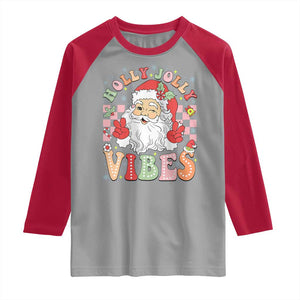 Retro Santa Christmas Raglan Shirt Groovy Cute Santa Claus Christmas Vibes Xmas TS02 Sport Gray Red Print Your Wear