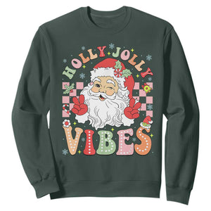 Retro Santa Christmas Sweatshirt Groovy Cute Santa Claus Christmas Vibes Xmas TS02 Dark Forest Green Print Your Wear