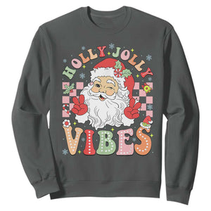 Retro Santa Christmas Sweatshirt Groovy Cute Santa Claus Christmas Vibes Xmas TS02 Dark Heather Print Your Wear