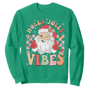 Retro Santa Christmas Sweatshirt Groovy Cute Santa Claus Christmas Vibes Xmas TS02 Irish Green Print Your Wear