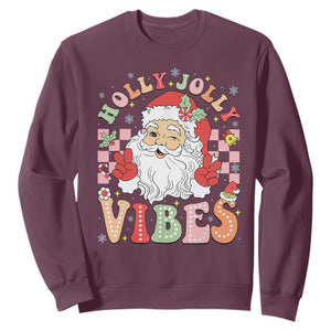 Retro Santa Christmas Sweatshirt Groovy Cute Santa Claus Christmas Vibes Xmas TS02 Maroon Print Your Wear