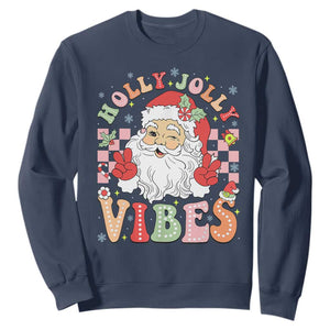 Retro Santa Christmas Sweatshirt Groovy Cute Santa Claus Christmas Vibes Xmas TS02 Navy Print Your Wear