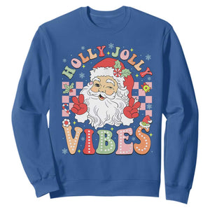 Retro Santa Christmas Sweatshirt Groovy Cute Santa Claus Christmas Vibes Xmas TS02 Royal Blue Print Your Wear