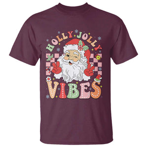 Retro Santa Christmas T Shirt Groovy Cute Santa Claus Christmas Vibes Xmas TS02 Maroon Print Your Wear